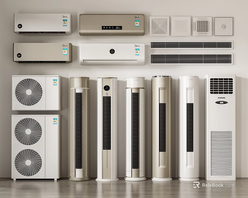 Modern Home Appliances Collection Including Wall Mounted Standing Air Conditioners And Fans 3d model 