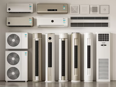 Modern Home Appliances Collection Including Wall Mounted Standing Air Conditioners And Fans 3d model