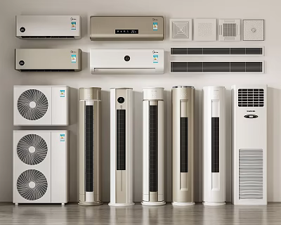 Modern Home Appliances Collection Including Wall Mounted Standing Air Conditioners And Fans 3d model