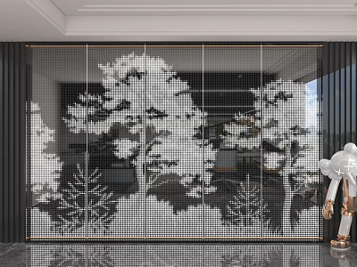 Modern Light Transmitting Glass Background Wall With Pine Tree Pattern 3d model