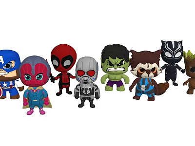 Cute Superhero Plush Dolls Collection With Various Popular Hero Characters 3d model