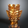 Golden Ancient Head Sculpture With Intricate Facial Features And Ornate Design