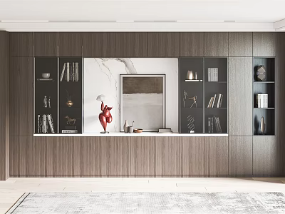 Elegant Modern Wooden TV Wall Unit With Artwork Ornaments And Bookshelves 3d model