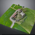 Scenic Rural Grassland Model With Farmhouse Path And Green Vegetation Trees