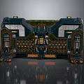 Industrial Mechanical Structure With Grille Panels Yellow Black Warning Stripes And Support Pillars