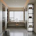 Modern Walk in Closet Interior Design With Glass Front Cabinets Dressing Table And Chair