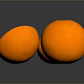 Three fresh oranges with one sliced showing juicy pulp and seeds on dark background