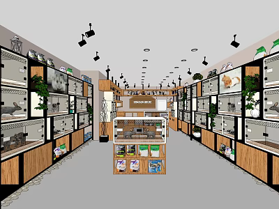 Modern Shopping Mall Store Interior With Shelves Display Counters Green Plants And Lighting Fixtures 3d model