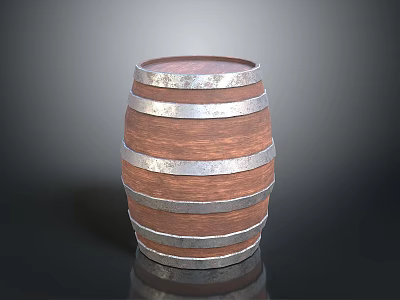 Rustic Wooden Barrel With Metal Hoops And Smooth Surface Texture 3d model