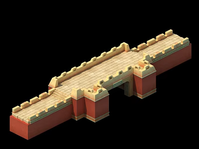 Detailed 3D Model Of Great Wall Architectural Structure With Brick Design And Crenellations 3d model