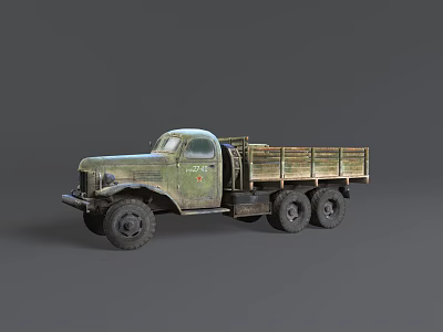 Vintage Military Style Truck With Flatbed Cargo Area And Weathered Green Paint 3d model