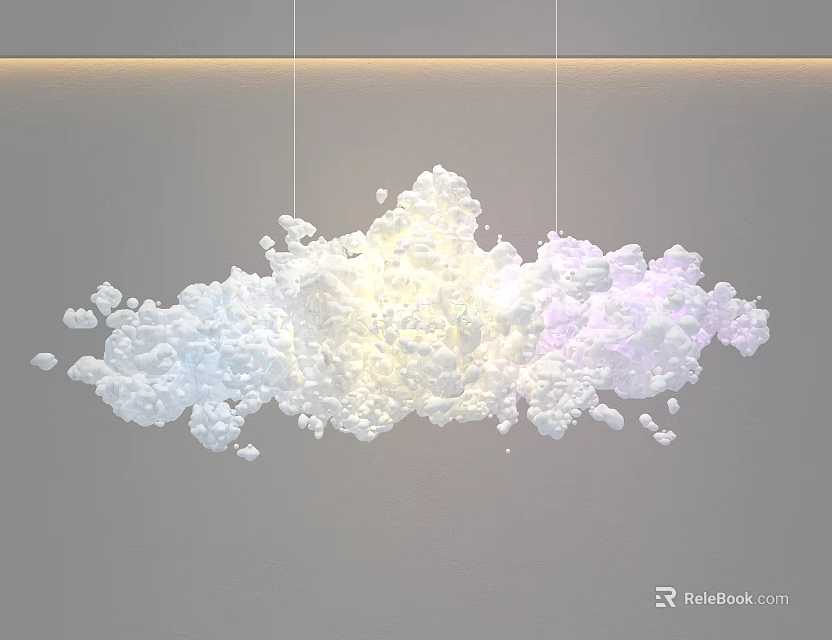 Abstract Cloud Shaped Chandelier With White Lavender Fluffy Design And Soft Lighting 3d model 
