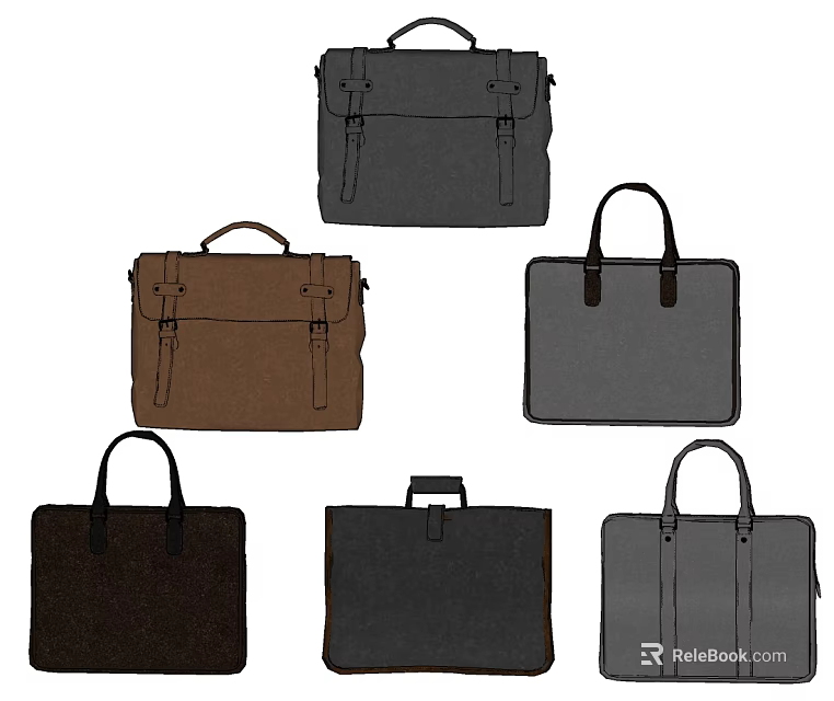Stylish Handbags Briefcases And Laptop Bags In Various Colors And Designs 3d model 