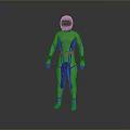 Futuristic Game Movie Character In Silver Black Tech Suit With Helmet Standing