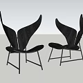 Black Modern Leisure Chair With Unique Wing Shaped Back And Metal Legs