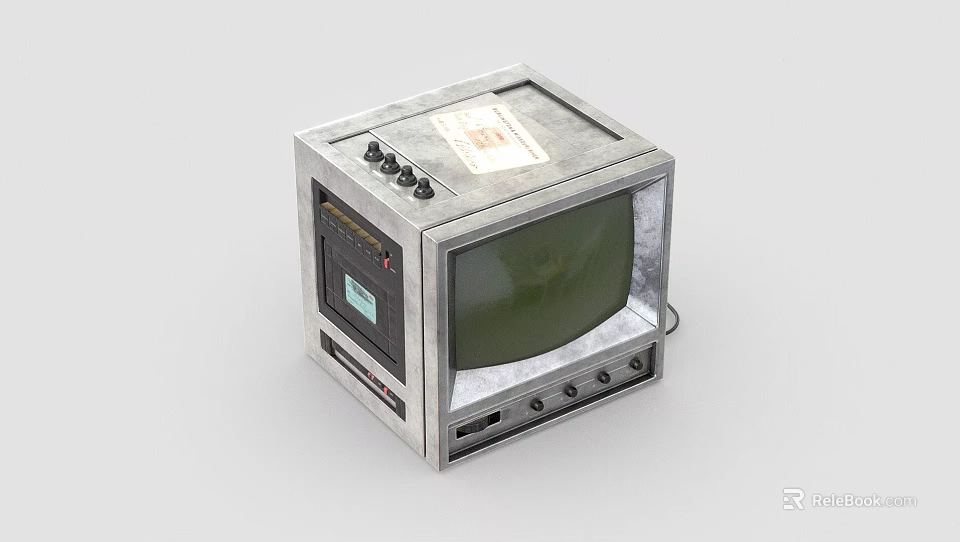 Vintage Retro Television With Metal Case Green Screen And Control Knobs 3d model 