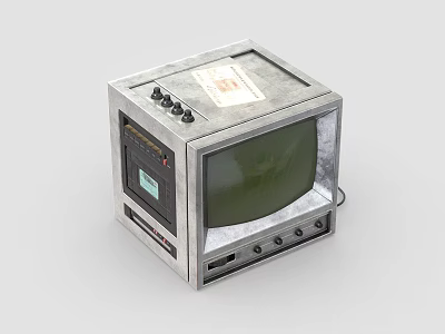 Vintage Retro Television With Metal Case Green Screen And Control Knobs 3d model