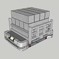 White Utility Vehicle Transporting Wooden Boxes With Railing Platform And Structure 3d model