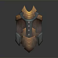 3D Model Decorative Shield with Golden Brown Metallic Wooden Texture and Ornate Geometric Design