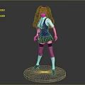 Female Character Model Wearing Blue Uniform White Shirt Red Tie And Pigtails On Gray Base