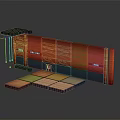 Modern Architectural Installation Featuring Red Wall Panels Black Top Structure And Square Front Platforms