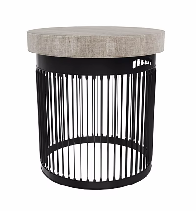 Modern Ottoman With Black Metal Slat Frame And Linen Upholstered Seat 3d model