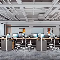 Modern Public Office Space With Open Layout Workstations Computers Office Chairs And Carpeted Floor 3d model