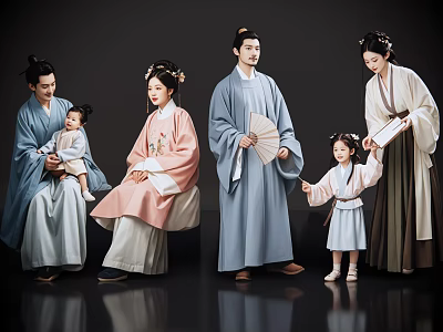 Many people 2D costume characters Song Dynasty family costume family costume family ancient family 3d model