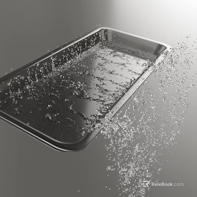 Creative Plate Decoration Showcasing Stainless Steel Tray With Splashing Water For Artistic Visuals 3d model 