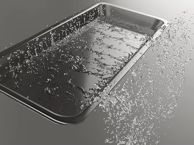 Creative Plate Decoration Showcasing Stainless Steel Tray With Splashing Water For Artistic Visuals 3d model