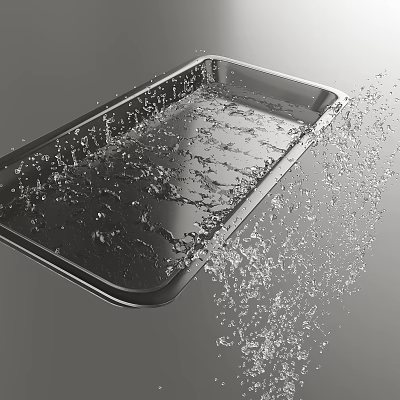 Creative Plate Decoration Showcasing Stainless Steel Tray With Splashing Water For Artistic Visuals 3d model