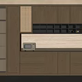 Modern Wooden Wine Cabinet with Glass Doors Display Shelves and Storage Drawers