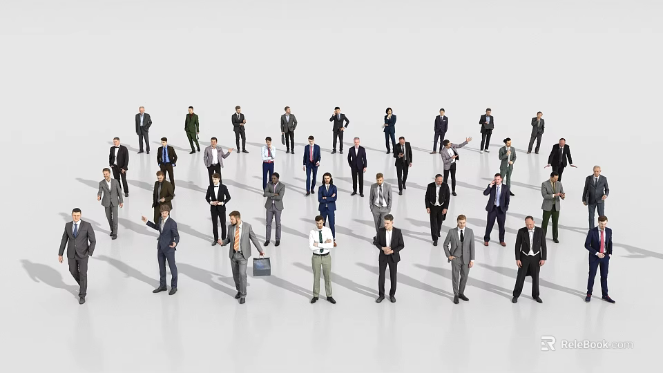 Group of Business People in Formal Attire Standing Together on White Background 3d model 