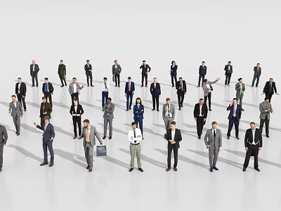 Group of Business People in Formal Attire Standing Together on White Background 3d model