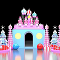 Castle Like Pink And Blue Art Installation With Transparent Christmas Trees Stars And Spheres
