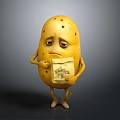 Cartoon Potato With Sad Expression Holding Potato Chips Bag Standing Against Dark Background