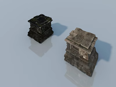 Flat Door Design In Ancient Stone Tower Structure With Textured Details 3d model