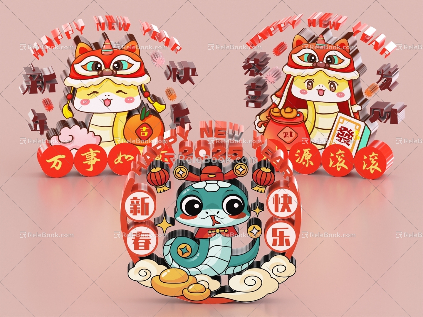 Year of the Snake Beautiful Chen Snake Baby 2025 Heap Head Door to Welcome New Year Spring Festival Year of the Snake Image 3d model