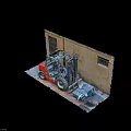 Red Industrial Forklift Utility Vehicle Featuring Large Tires For Warehouse Operations