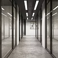 Modern Office Corridor Interior With Glass Partitions Linear Lights And Gray Flooring
