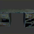 Vintage Industrial Style Desk With Teal Green Tabletop Two Drawer Cabinets Three Drawers Each