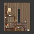 Cozy Wooden Interior Design With Upper Bunk Bed Ladder Fireplace Tables And Shelves
