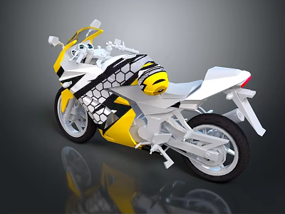 Sporty Yellow And White Motorcycle With Honeycomb Pattern And Sleek Design 3d model