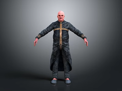 Bald Male Character With Fantasy Creature In Dark Robe And Cross Strap Design Look 3d model