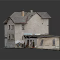 Old Style House Building With Light Exterior Walls Gray Roof Chimney And Green Trim Windows