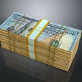Decorative Ornament Set with Stacked 100 USD Dollar Bills Bundled in Yellow Straps
