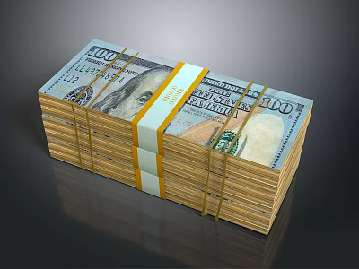 Decorative Ornament Set with Stacked 100 USD Dollar Bills Bundled in Yellow Straps 3d model