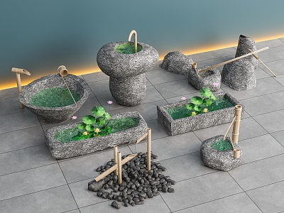 New Chinese Courtyard Waterscape Water Bowl Sink Manger Lotus Pond 3d model