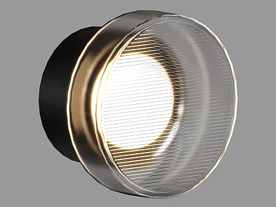 Modern Wall Light With Transparent Ribbed Shade And Black Gold Metal Finish 3d model