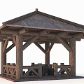 Traditional Outdoor Gazebo With Wooden Structure Thatched Roof And Log Railings